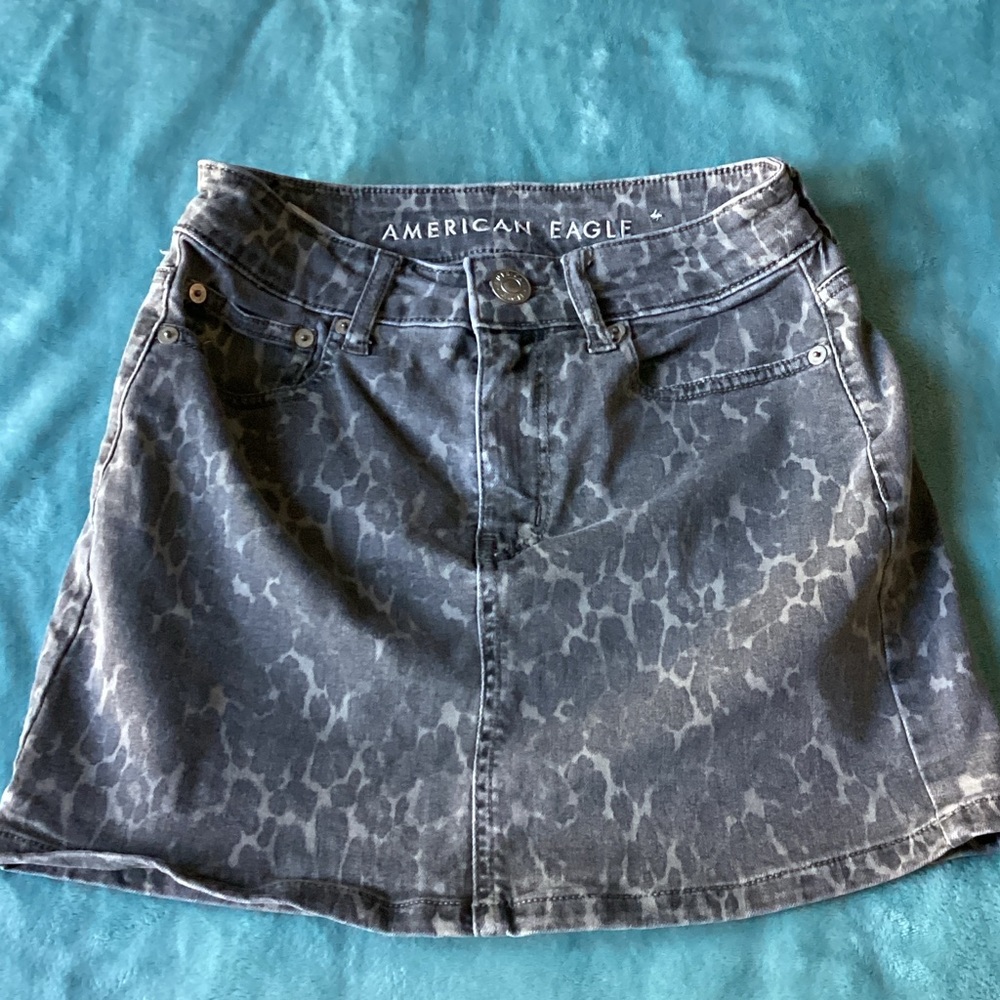 American Eagle Outfitters Patterned Gray Mini Skirt